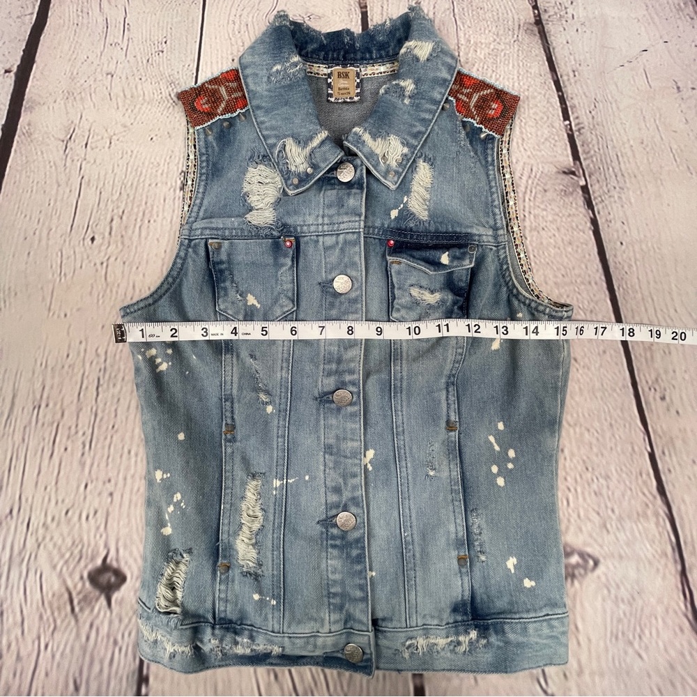 BERSHKA denim distressed vest with spikes beading, size S - Picture 13 of 16